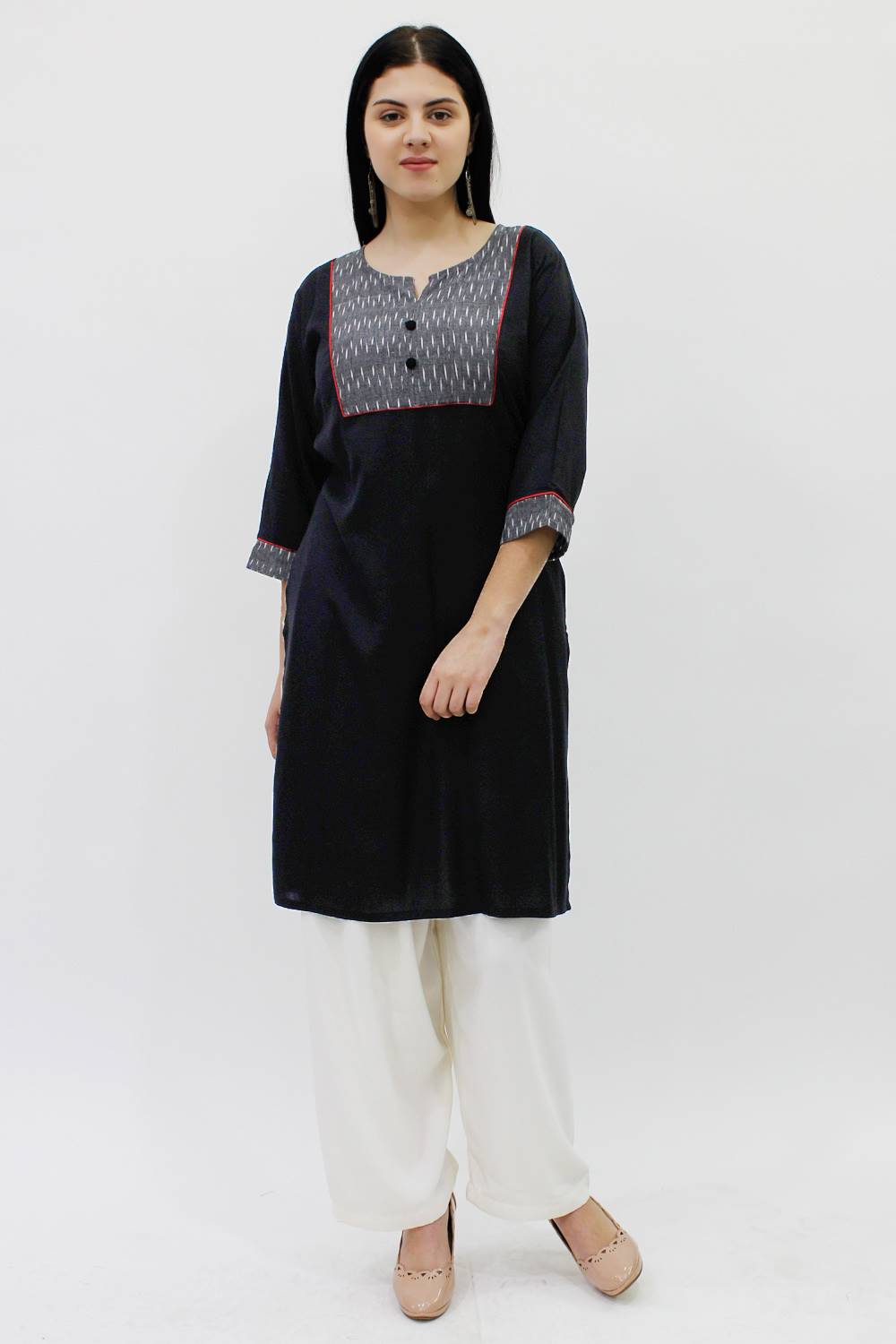 Ikat Yoke Design Black Kurti