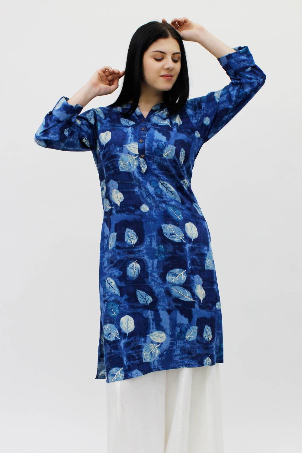 Blue Leaf Printed Kurta