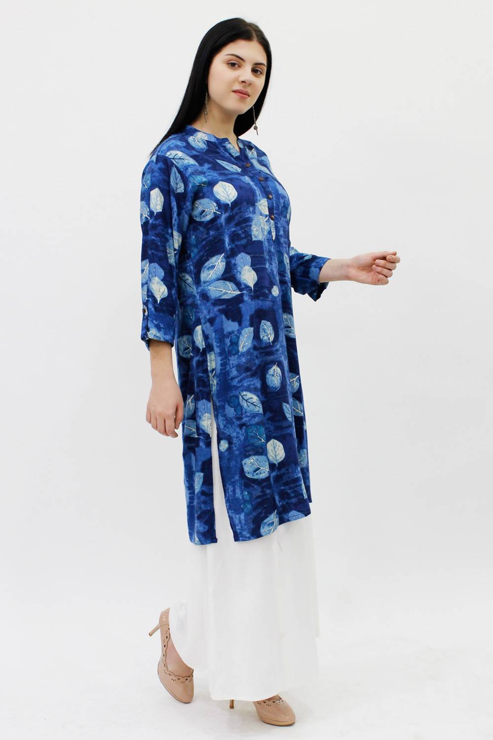 Blue Leaf Printed Kurta