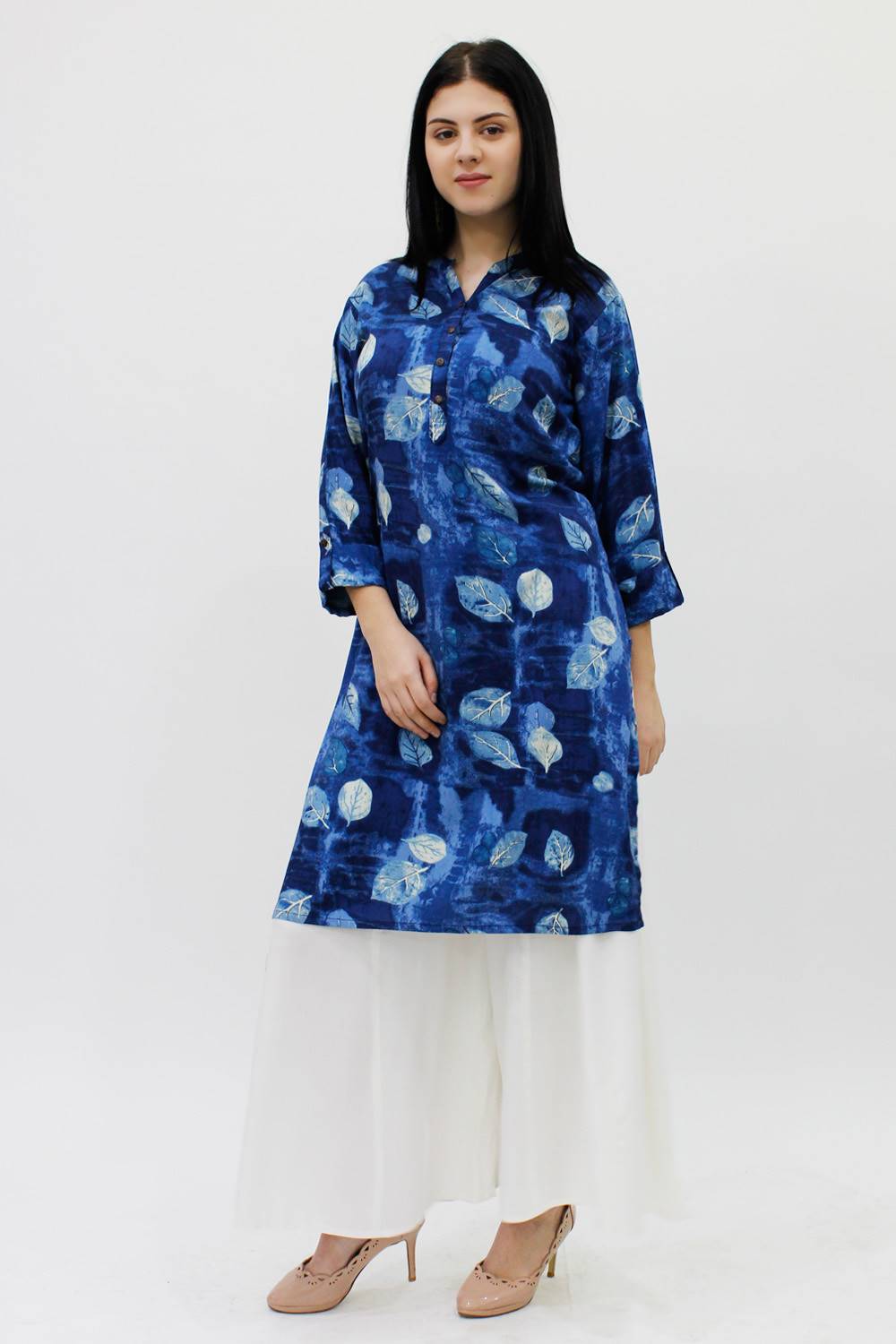 Blue Leaf Printed Kurta