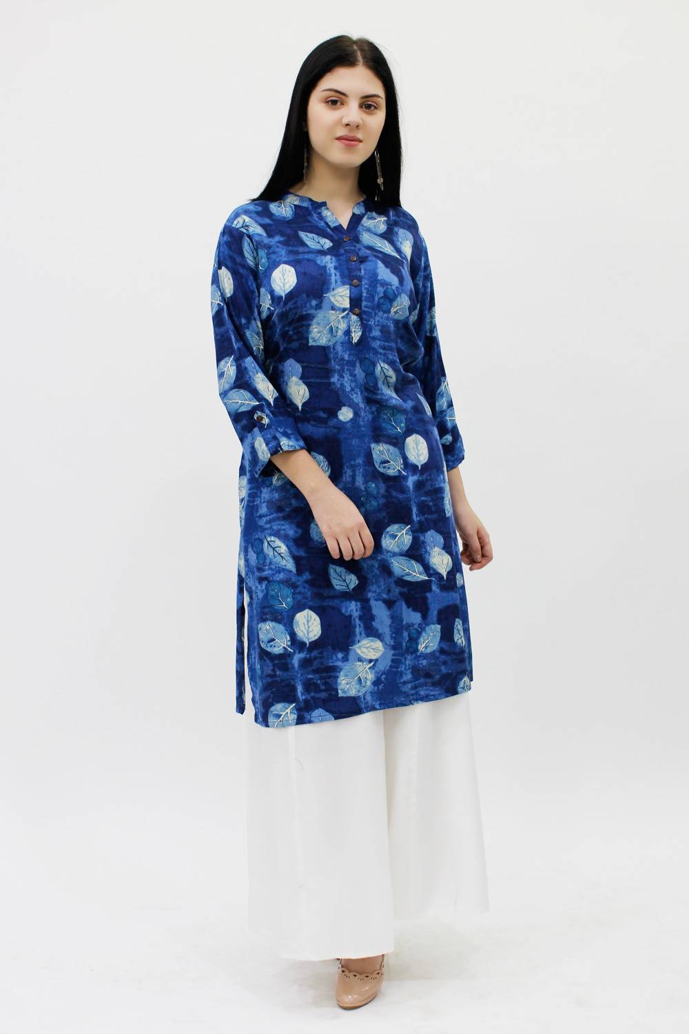 Blue Leaf Printed Kurta