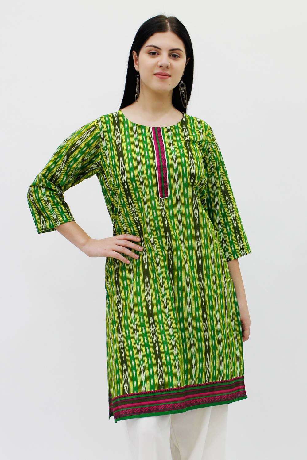 Green Printed Straight Kurti