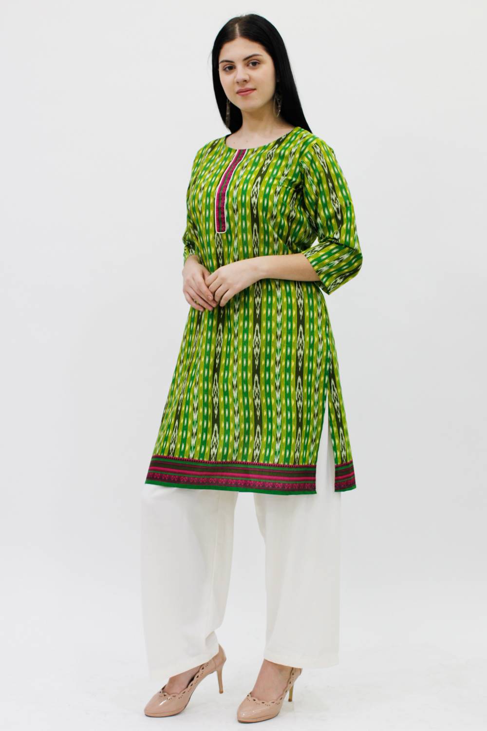 Green Printed Straight Kurti