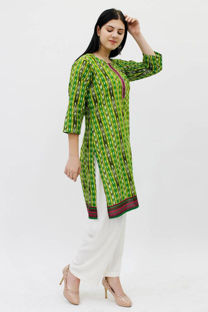 Green Printed Straight Kurti