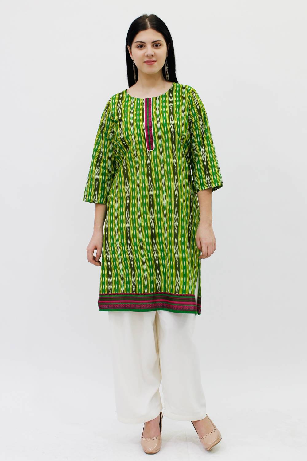 Green Printed Straight Kurti