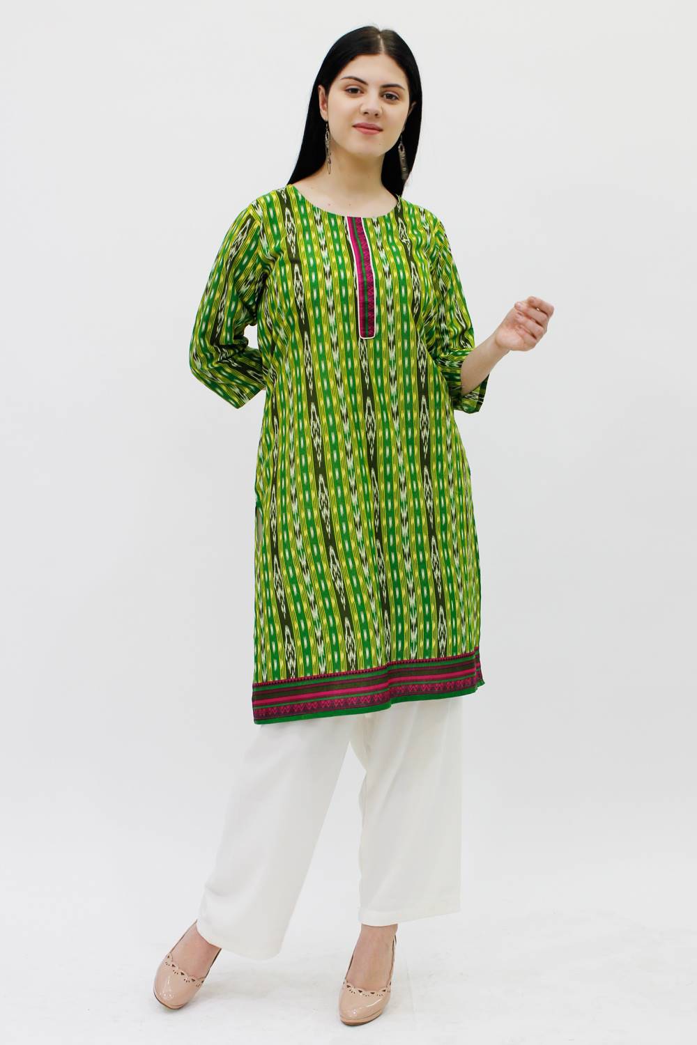 Green Printed Straight Kurti