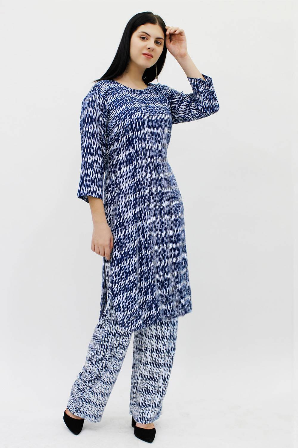 Blue & White Printed Kurti with Palazzo