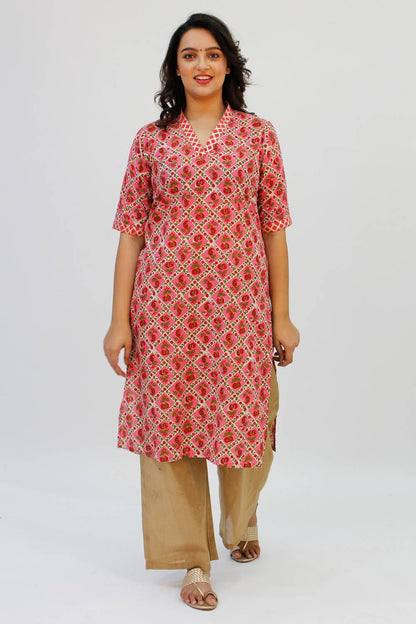 Pink V-Neck Kurta3