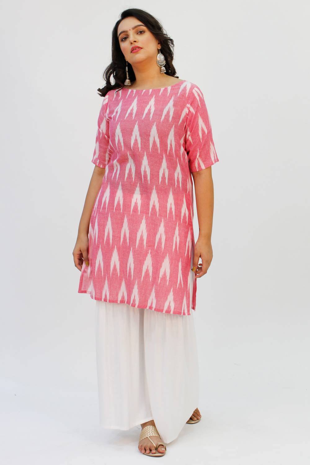 Pink Ikkat Kurta With Sharara