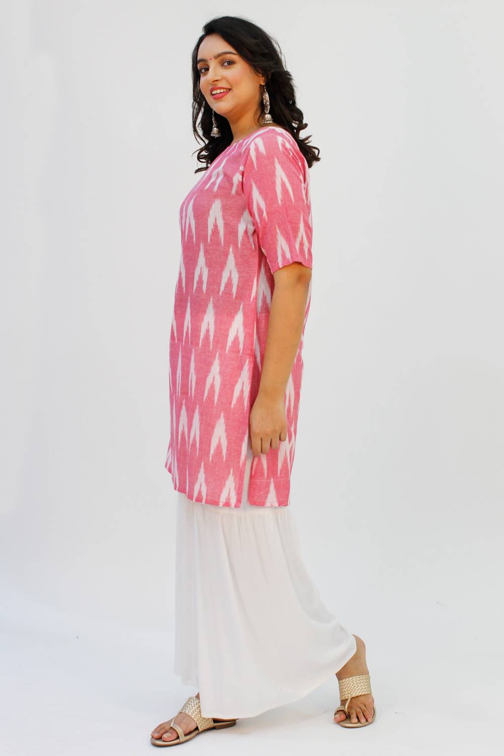 Pink Ikkat Kurta With Sharara