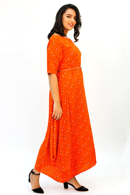 Orange Cowl Long Dress