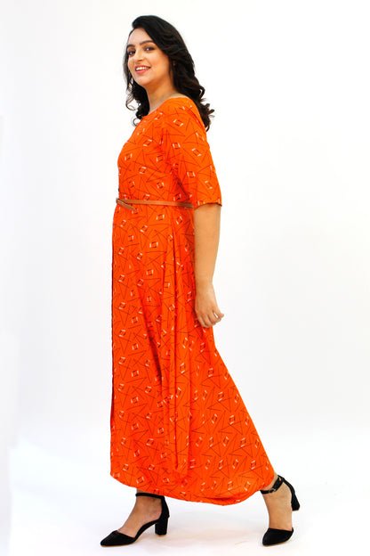 Orange Cowl Long Dress