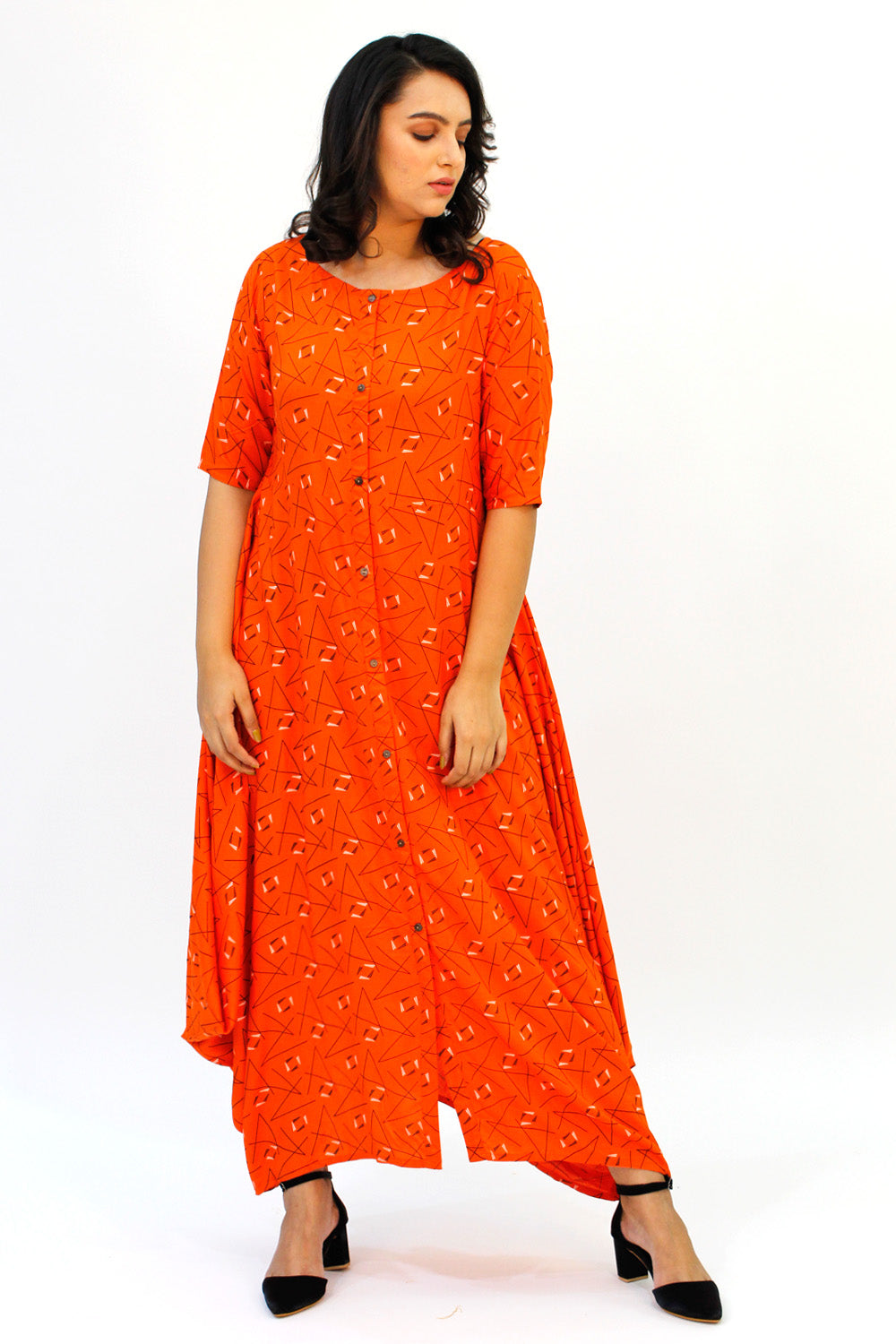 Orange Cowl Long Dress