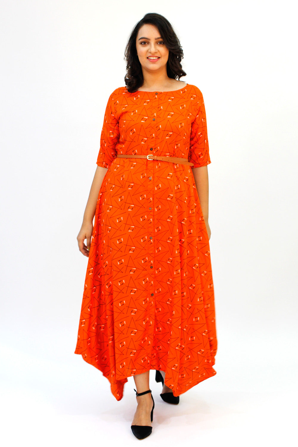 Orange Cowl Long Dress