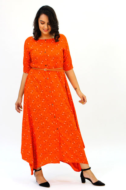 Orange Cowl Long Dress