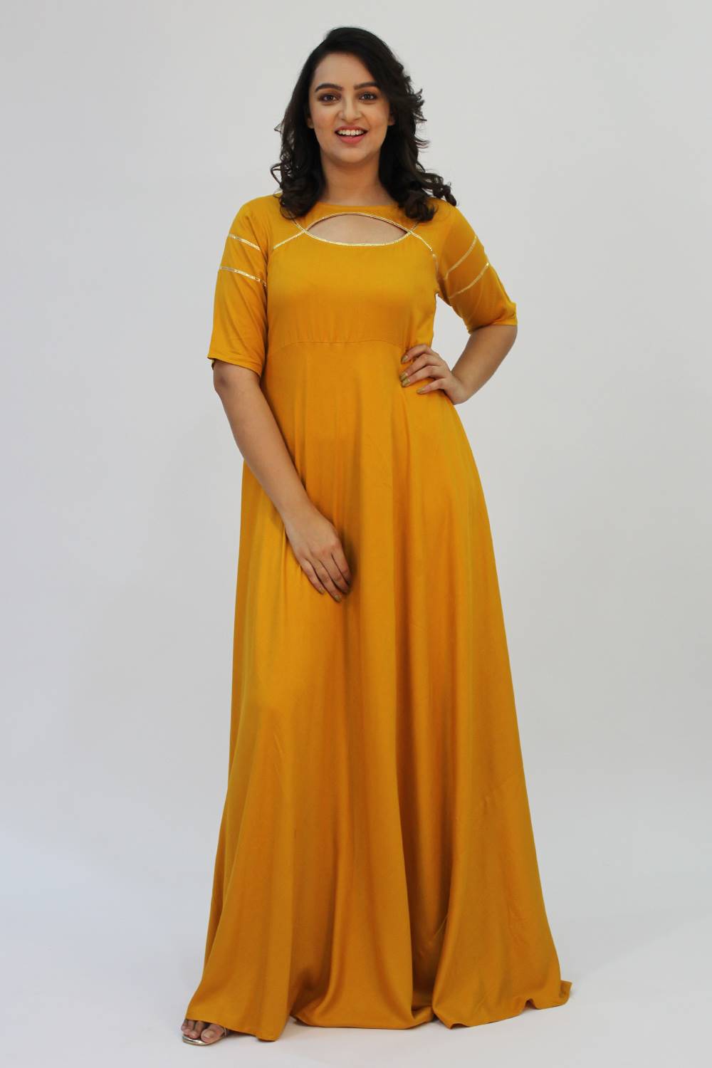 Mustard Gold Gota Anarkali