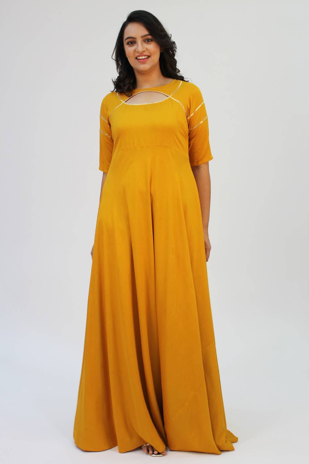 Mustard Gold Gota Anarkali