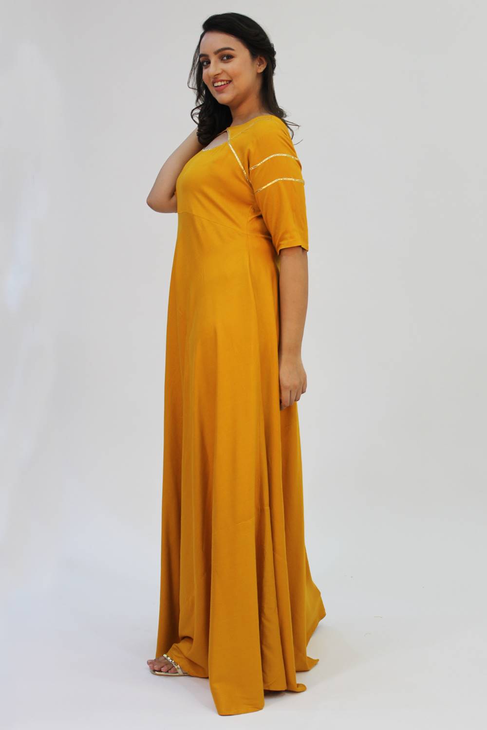 Mustard Gold Gota Anarkali