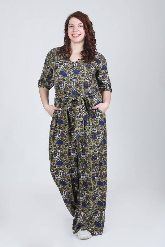 Green Mixed Print Jumpsuit