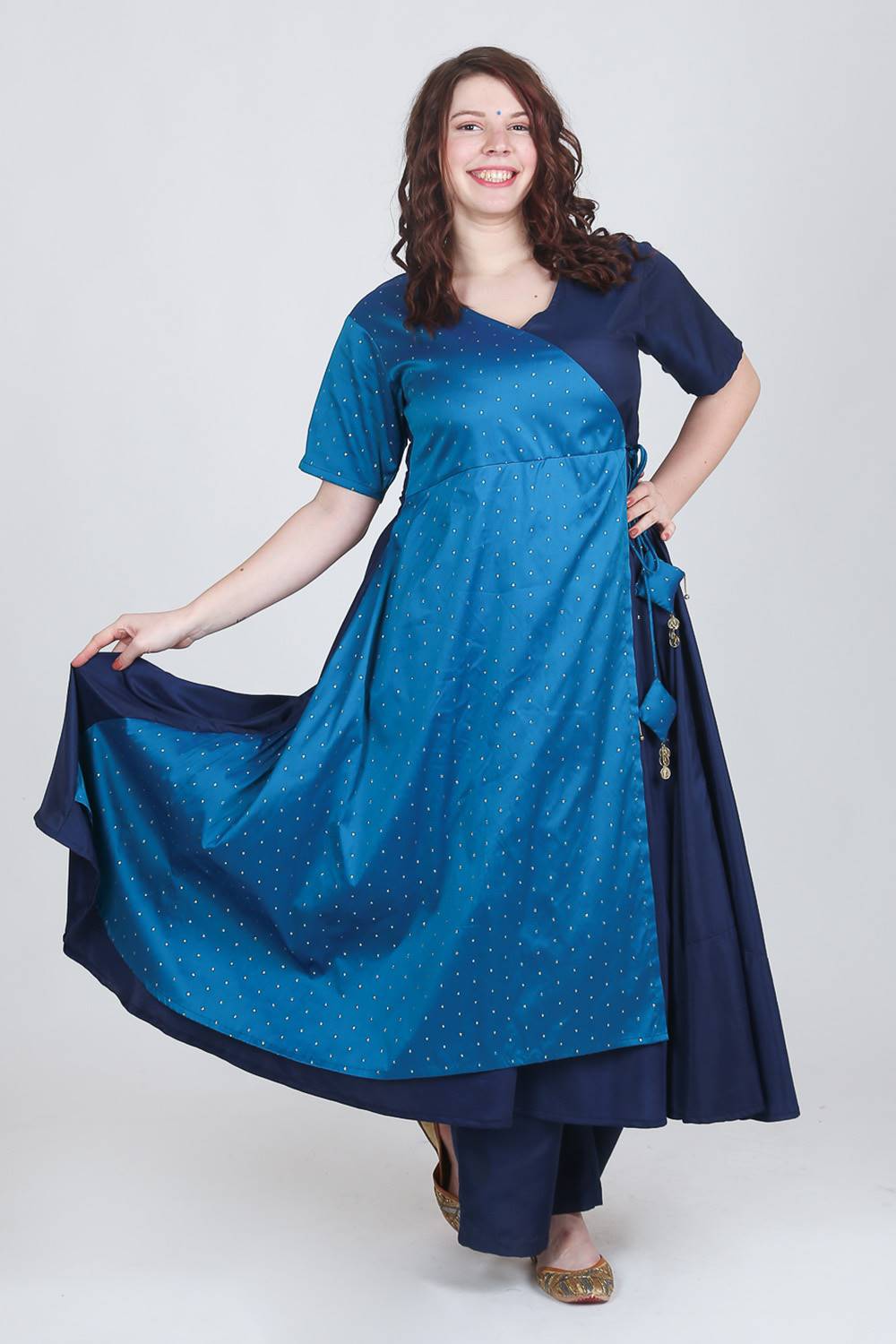 Blue Angrakha Anarkali With Palazzo Set