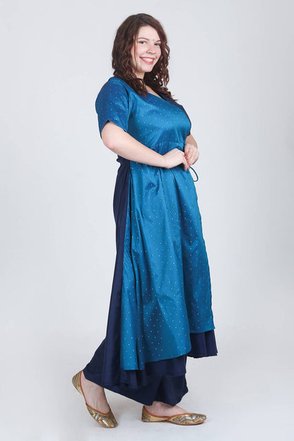 Blue Angrakha Anarkali With Palazzo Set