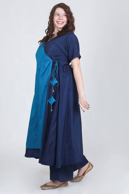 Blue Angrakha Anarkali With Palazzo Set