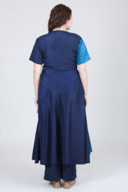 Blue Angrakha Anarkali With Palazzo Set