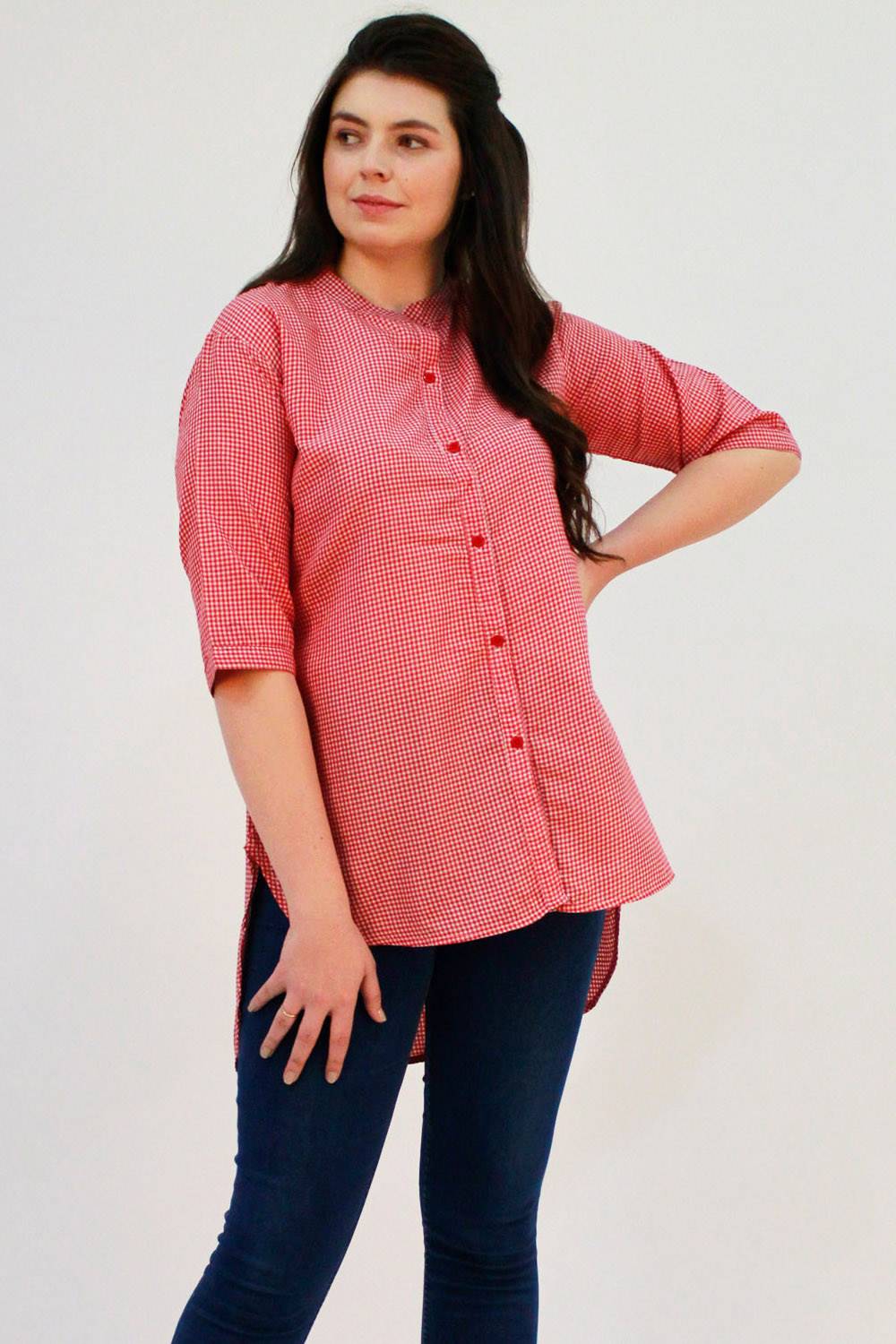 Red Checks Long Shirt for Women