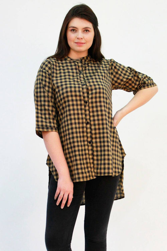 Brown-Black Checks Long Shirt for Women