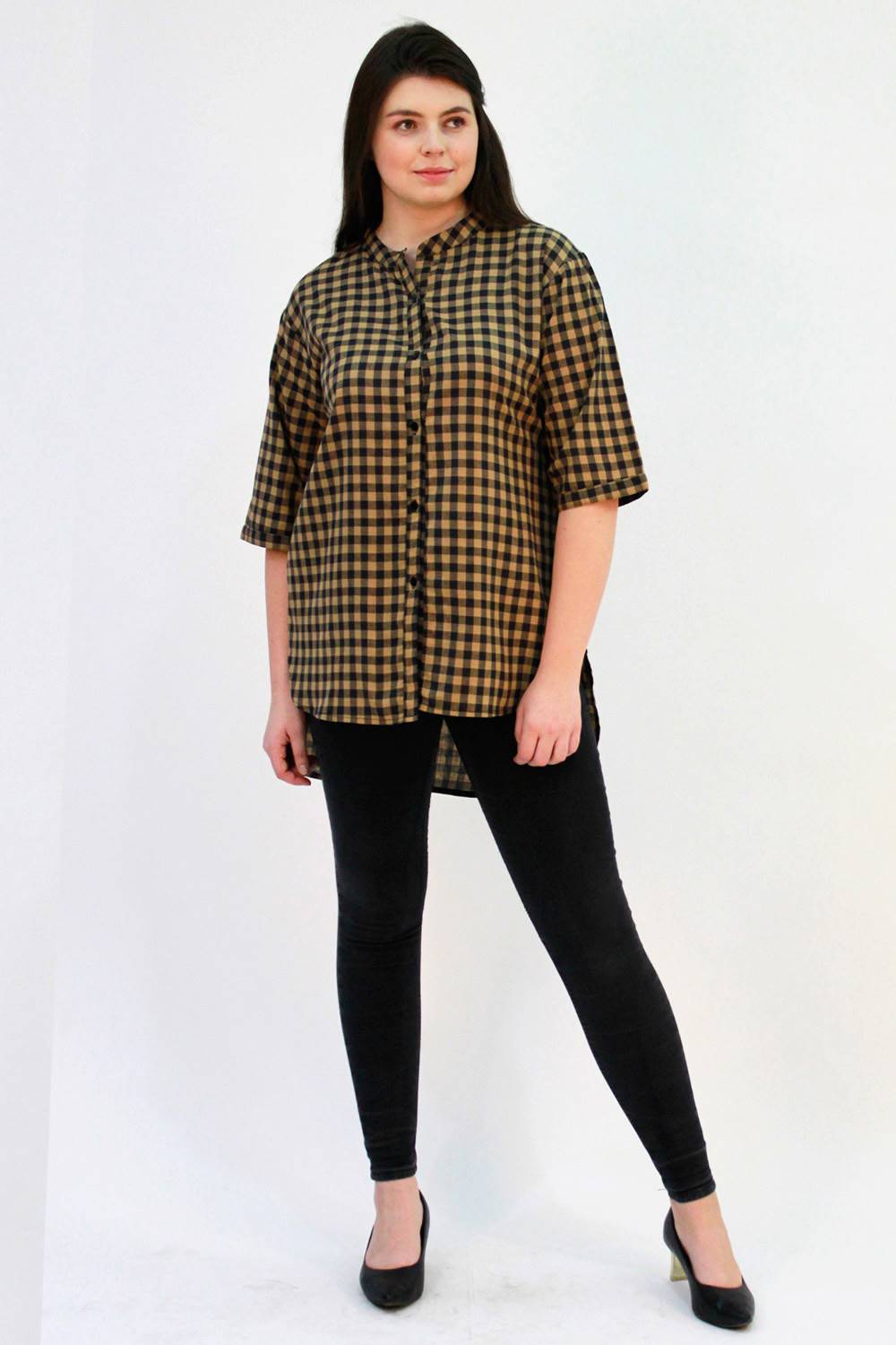 Brown-Black Checks Long Shirt for Women