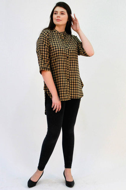 Brown-Black Checks Long Shirt for Women