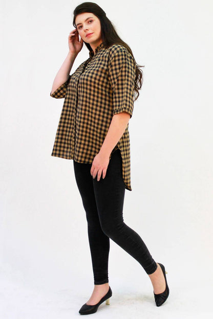 Brown-Black Checks Long Shirt for Women