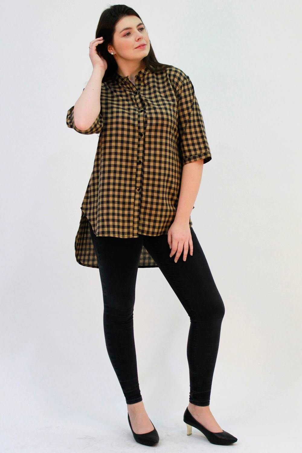 Brown-Black Checks Long Shirt for Women