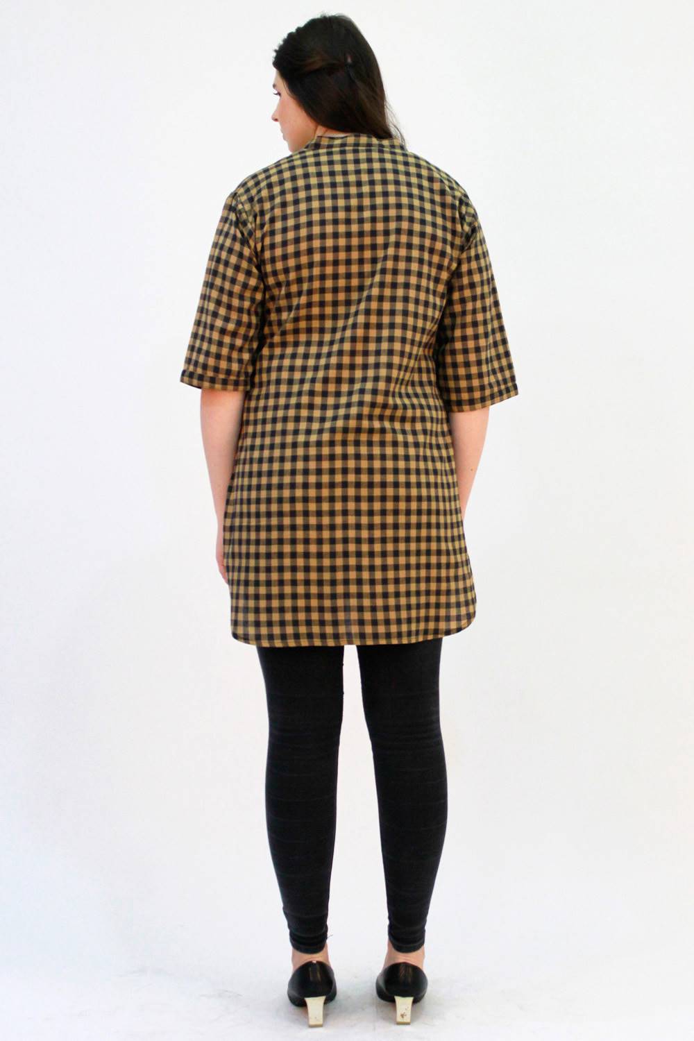 Brown-Black Checks Long Shirt for Women