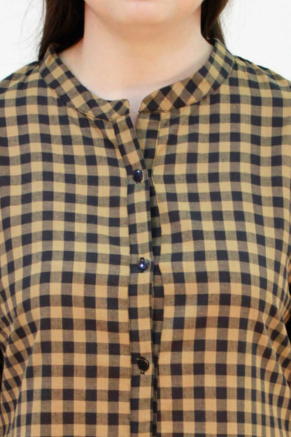 Brown-Black Checks Long Shirt for Women