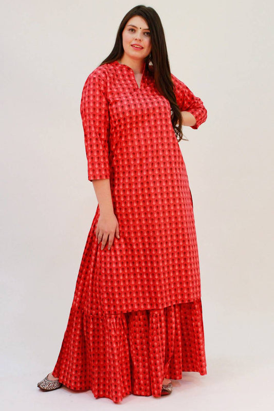 Coral Kurta With Skirt