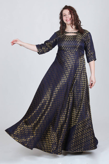 Blue Brocade Anarkali