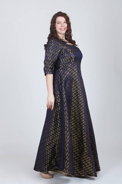 Blue Brocade Anarkali