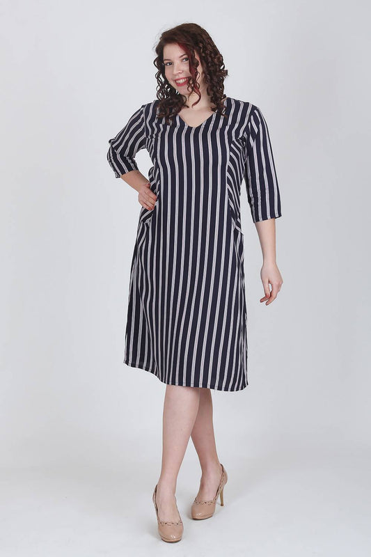 Blue Stripes V-neck Dress