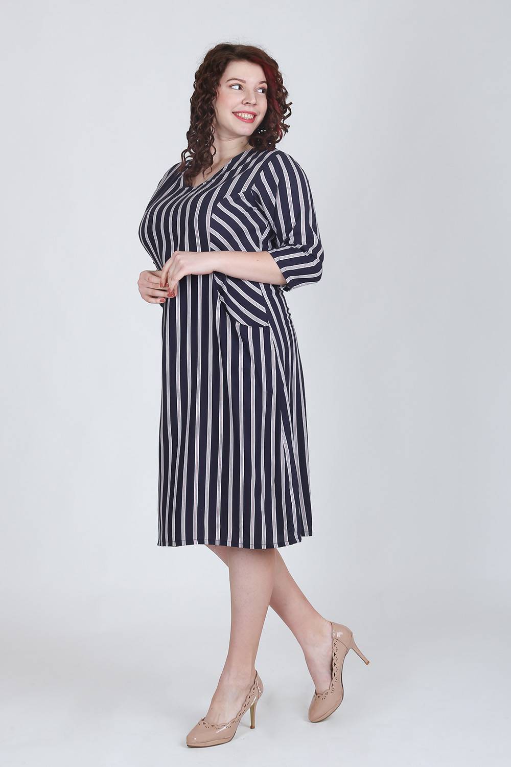 Blue Stripes V-neck Dress