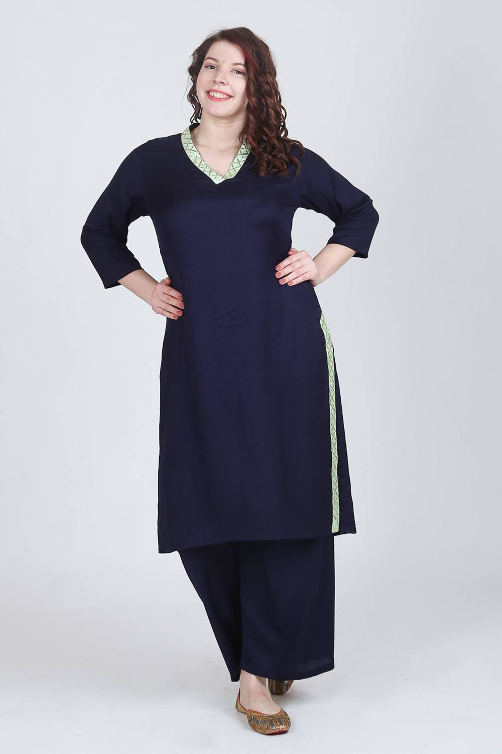 Blue V-Neck Gota Kurti