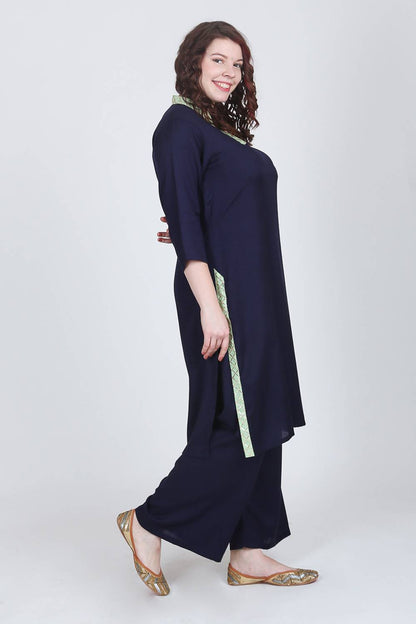 Blue V-Neck Gota Kurti