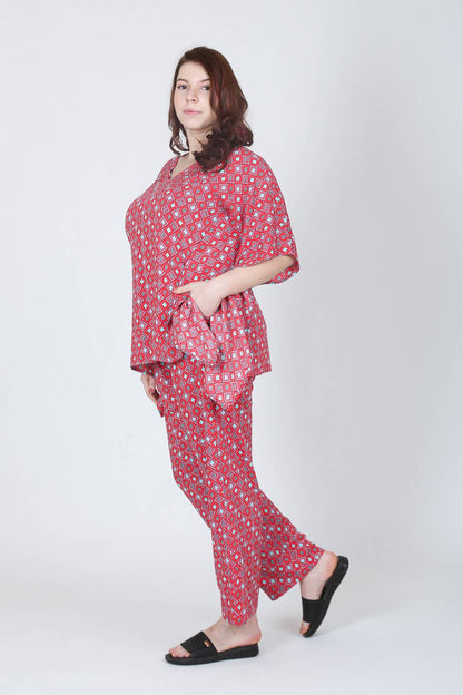 Plus Size Red Top & Pyjama Night Set