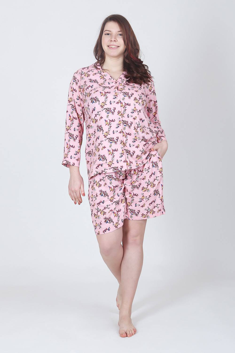 Plus Size Pink Printed Nightwear Shorts Set