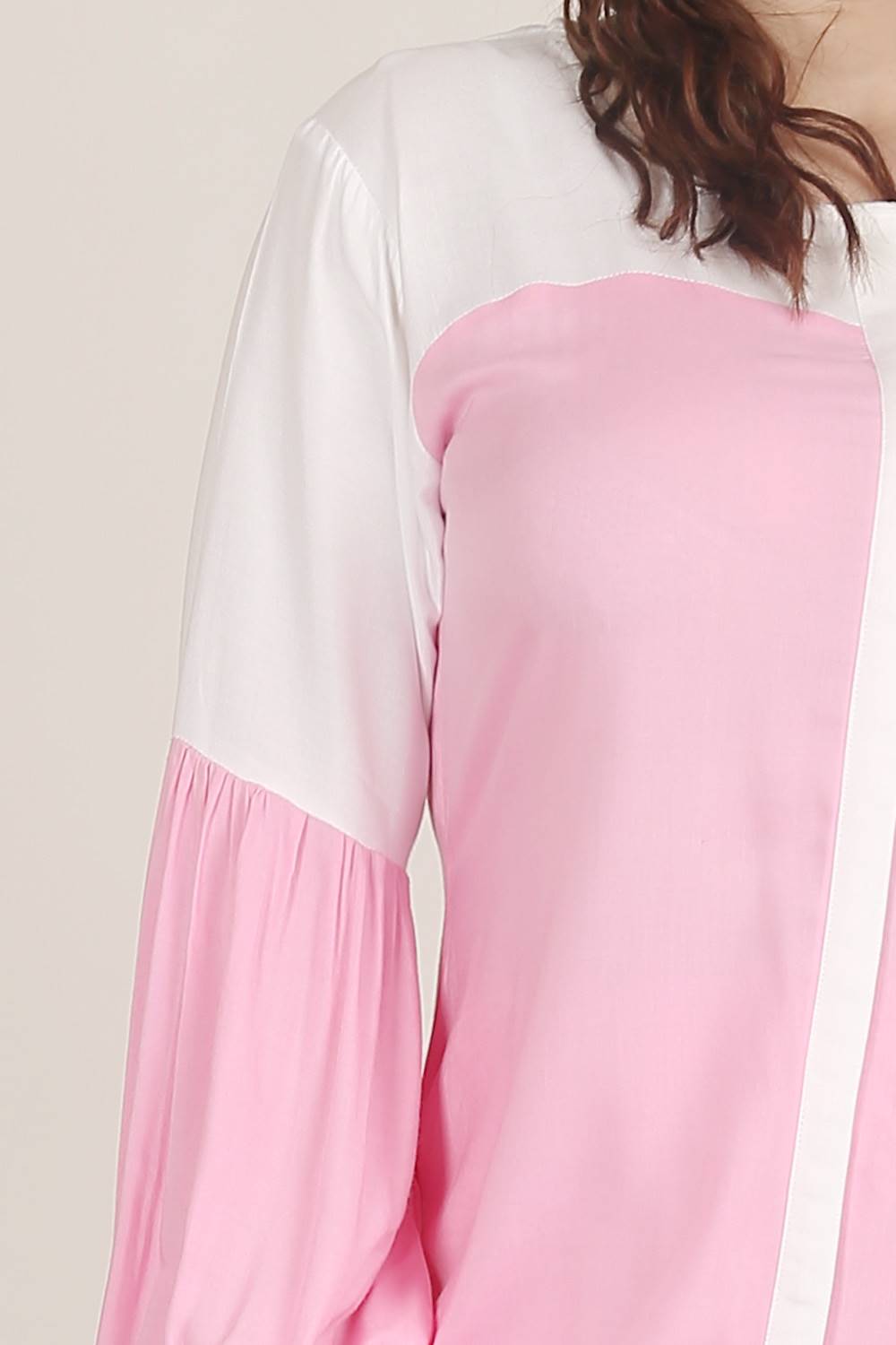 Pink-White Color Block Kurti