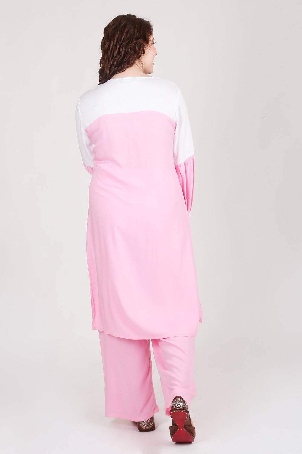 Pink-White Color Block Kurti