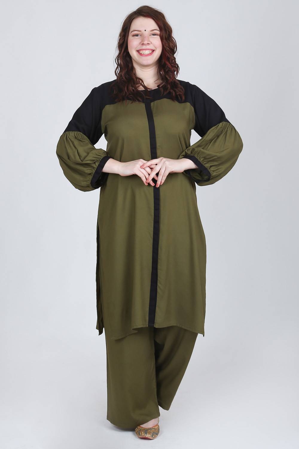 Green-Black Color Block Kurti