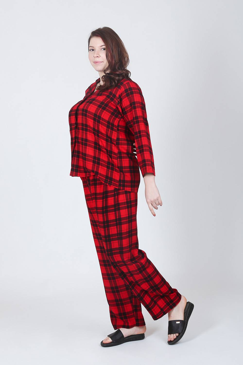 Plus Size Red Checks Night Suit Set