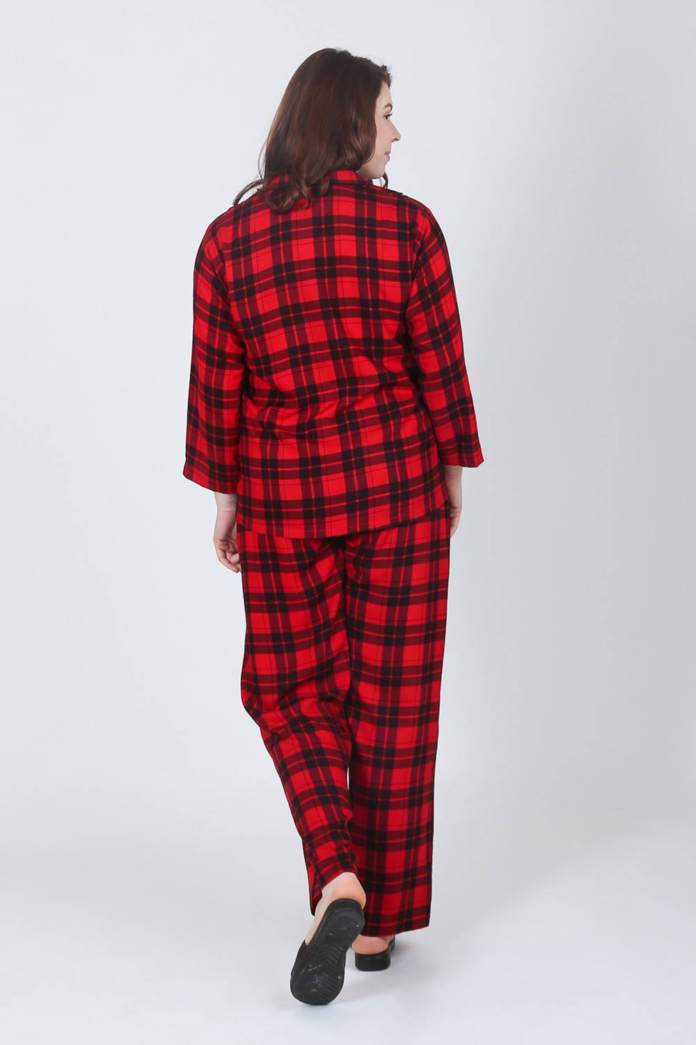 Plus Size Red Checks Night Suit Set