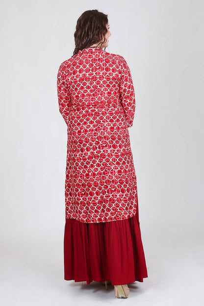 Maroon Printed Kurta With Skirt